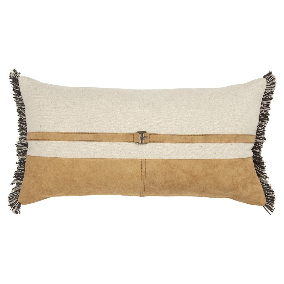 Camel Tone Leather Block Lumbar Pillow