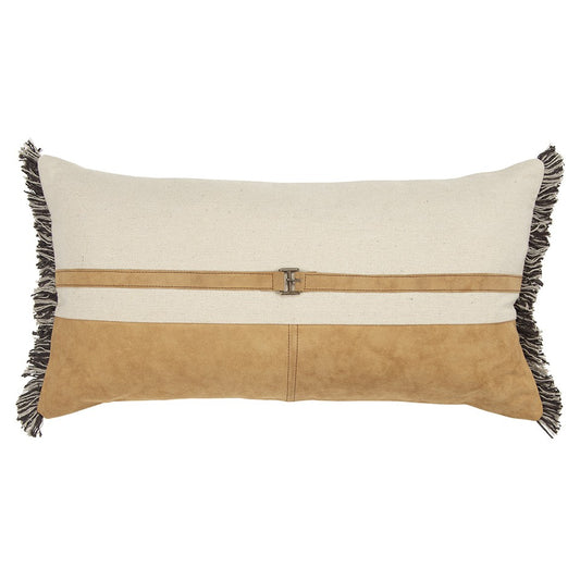 Camel Tone Leather Block Lumbar Pillow