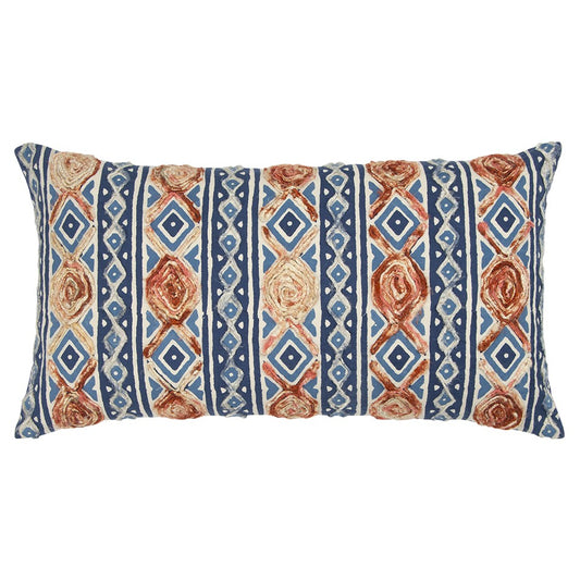 Rust Blue Diamond Strands Tribal Lumbar Pillow
