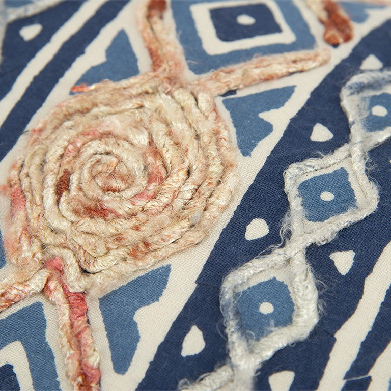 Rust Blue Diamond Strands Tribal Lumbar Pillow