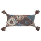 Teal Tan Tribal Corner Tasseled Lumbar Pillow