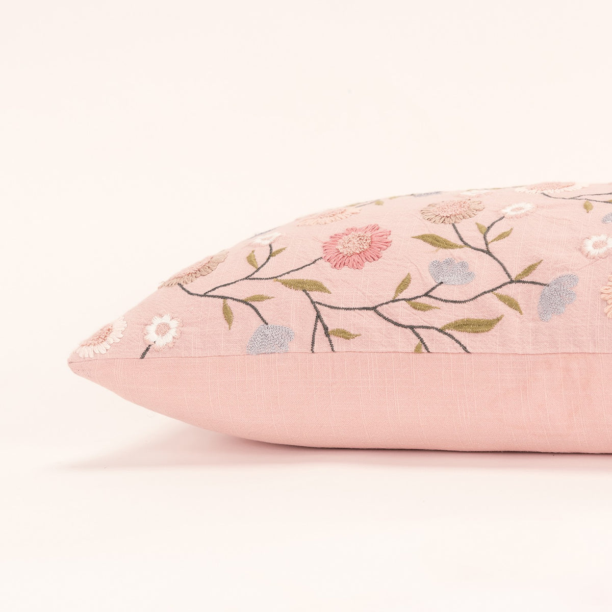 Blush Floral Embroidered Lumbar Pillow
