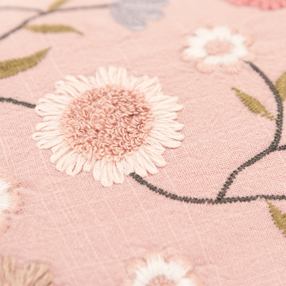 Blush Floral Embroidered Lumbar Pillow