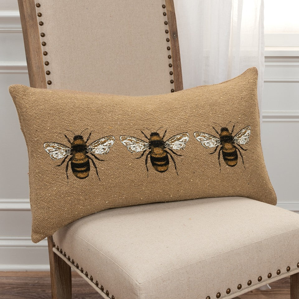 Tan Honeybees Trio Decorative Lumbar Pillow