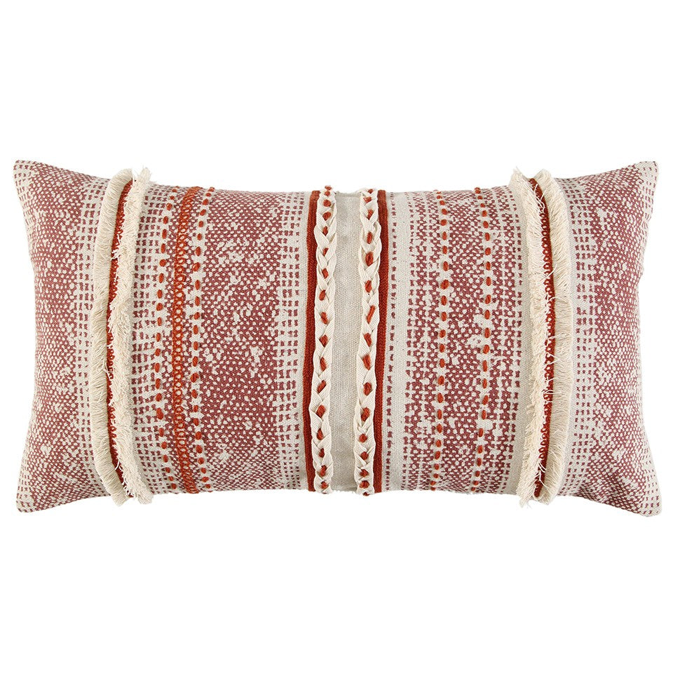 Brown Beige Textural Bands Lumbar Pillow