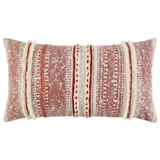 Brown Beige Textural Bands Lumbar Pillow