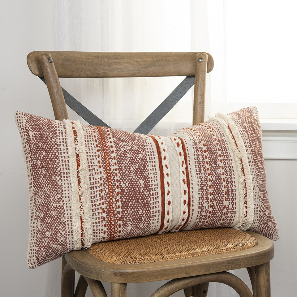 Brown Beige Textural Bands Lumbar Pillow