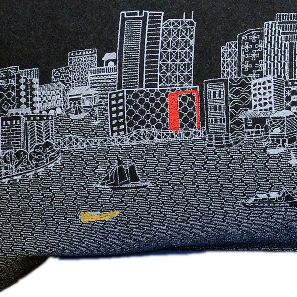 45" Black Boston Nighttime Skyline Lumbar Decorative Pillow