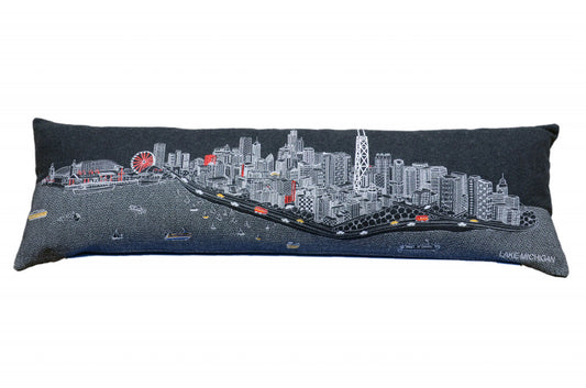45" Black Chicago Nighttime Skyline Lumbar Decorative Pillow