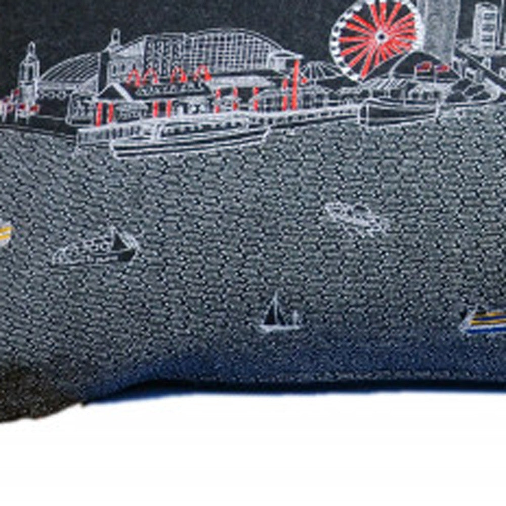 45" Black Chicago Nighttime Skyline Lumbar Decorative Pillow