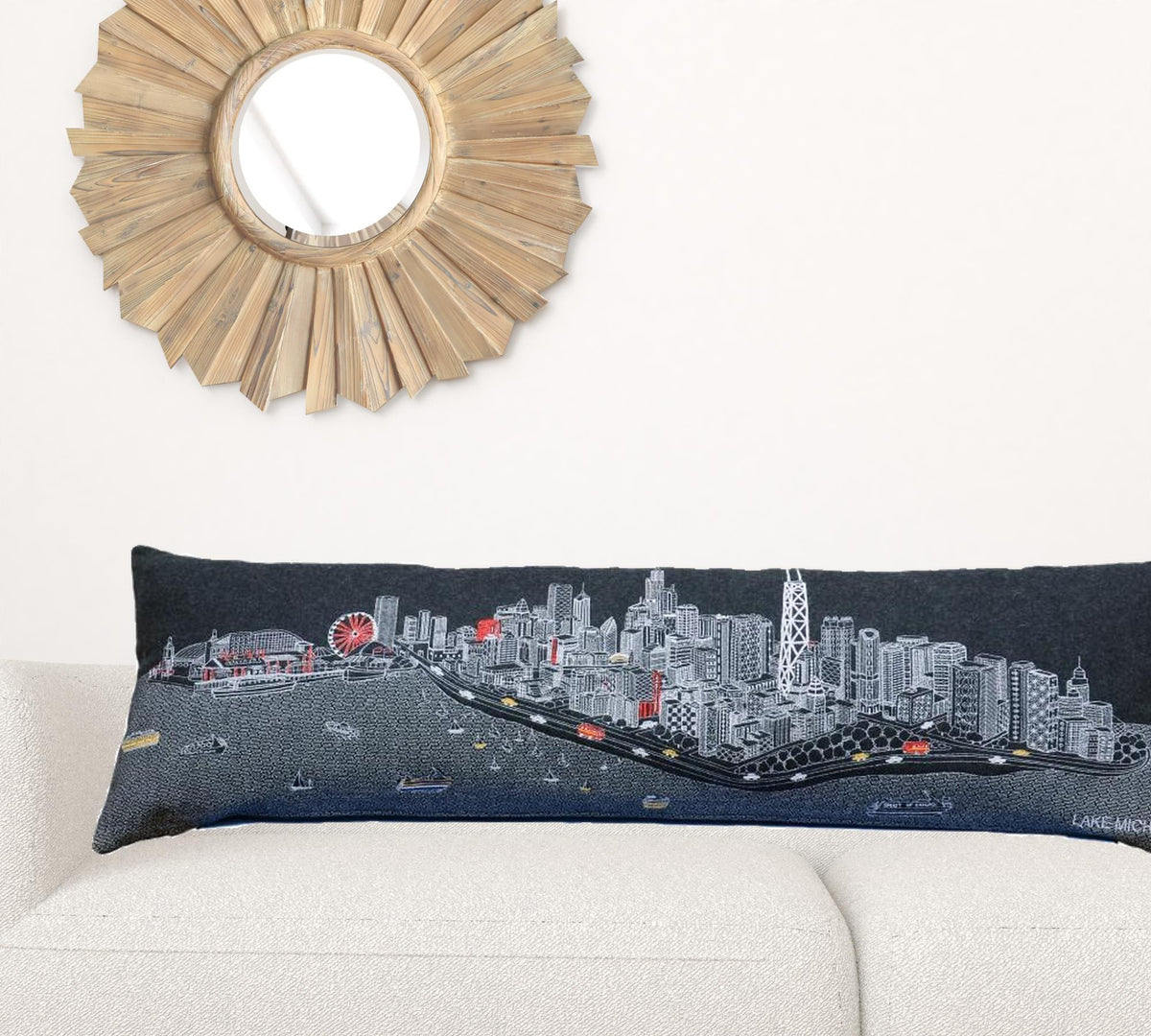 45" Black Chicago Nighttime Skyline Lumbar Decorative Pillow
