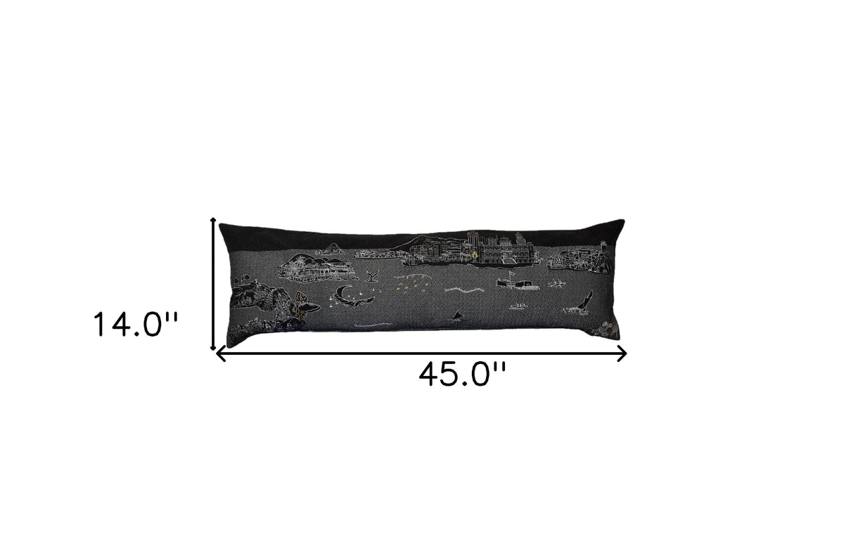 45" Black Hawaii Nighttime Skyline Lumbar Decorative Pillow