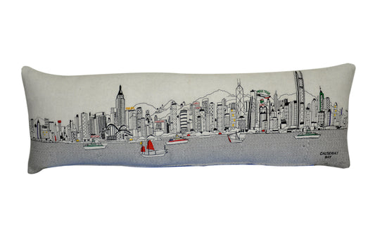 45" White Hong Kong Daylight Skyline Lumbar Decorative Pillow