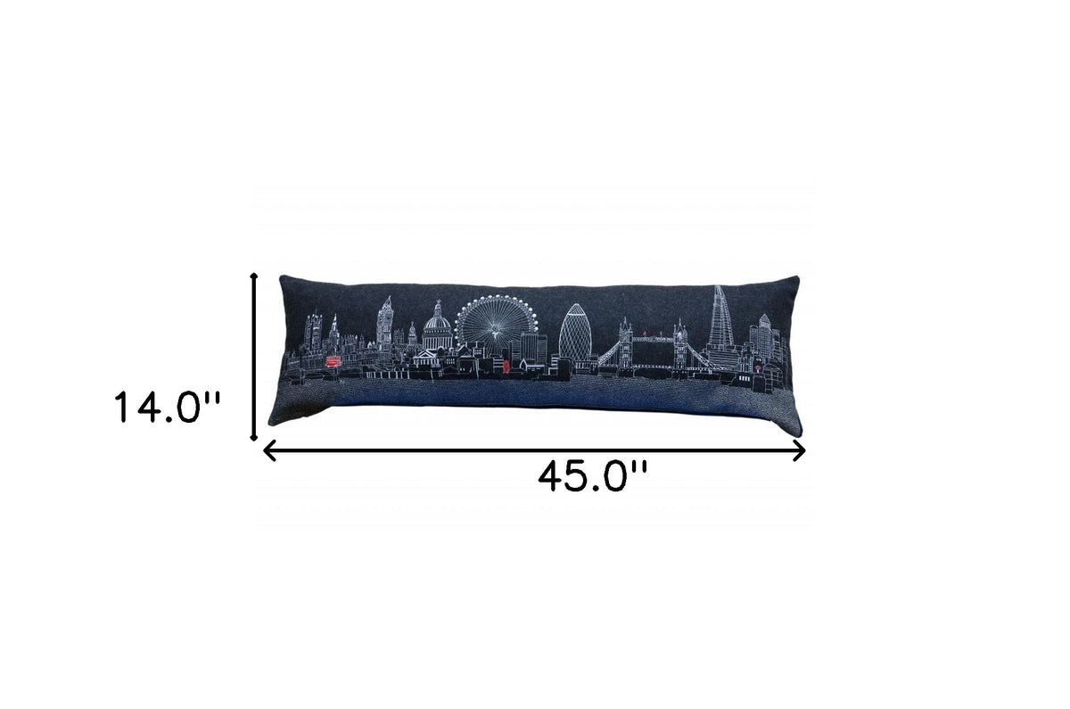 45" Black and White London Nighttime Skyline Lumbar Decorative Pillow