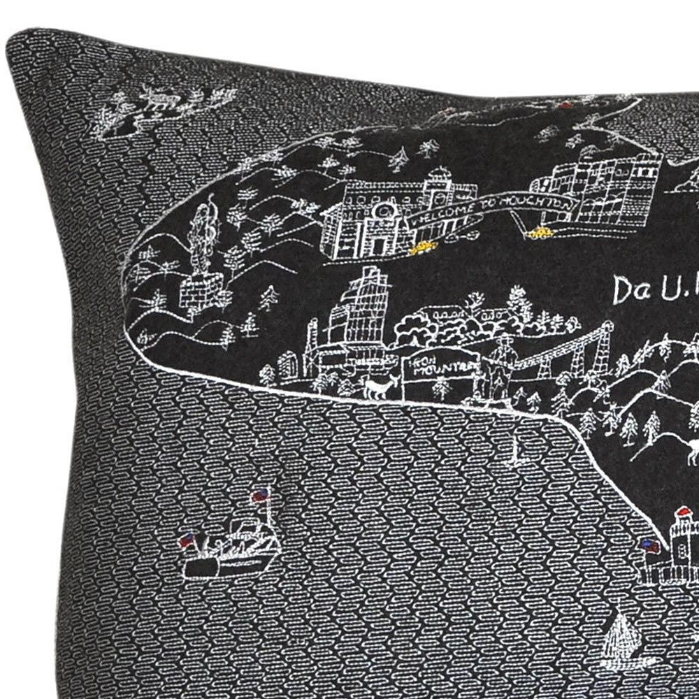 45" Black Michigan Nighttime Skyline Lumbar Decorative Pillow