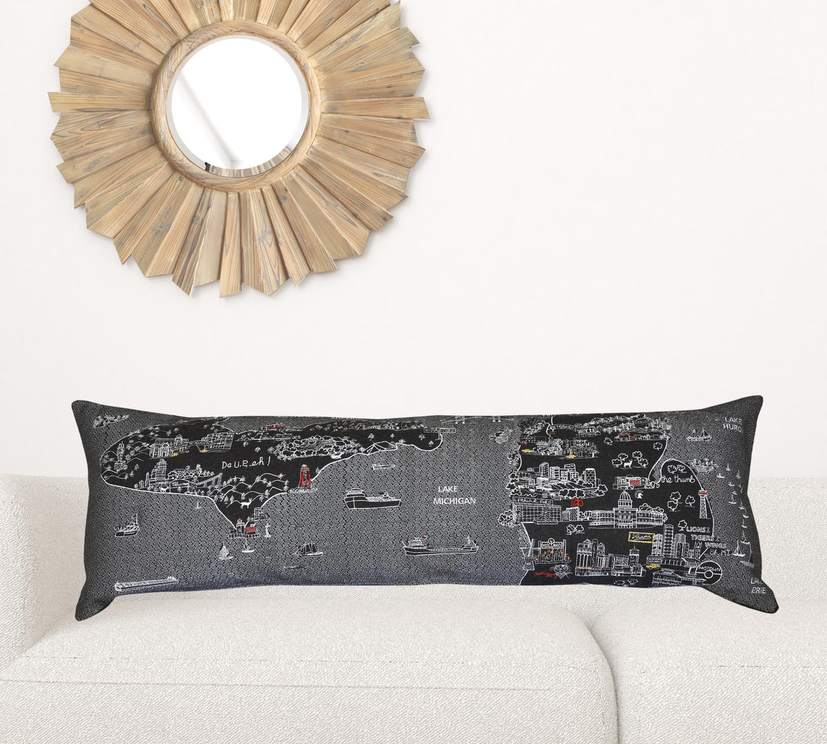 45" Black Michigan Nighttime Skyline Lumbar Decorative Pillow