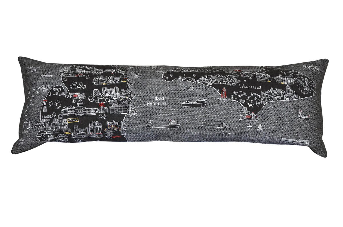 45" Black Michigan Nighttime Skyline Lumbar Decorative Pillow