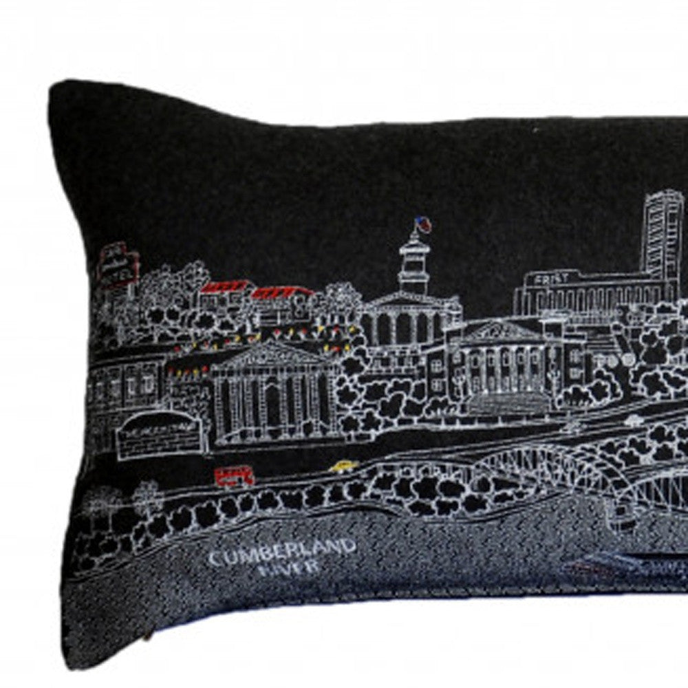 45" Black Nashville Nighttime Skyline Lumbar Decorative Pillow