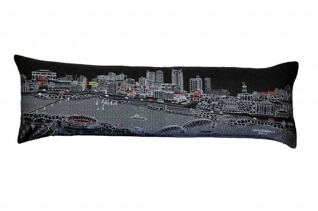 45" Black Nashville Nighttime Skyline Lumbar Decorative Pillow
