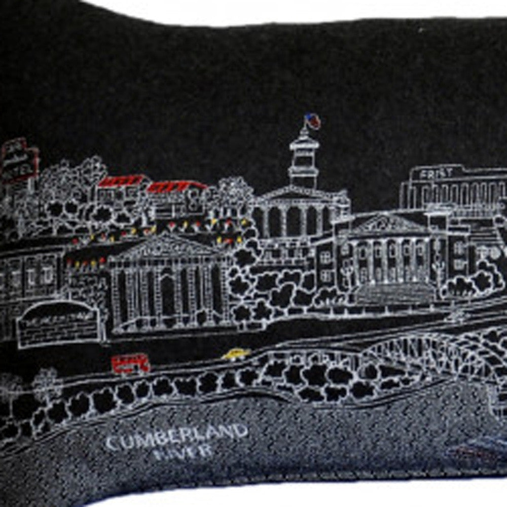 45" Black Nashville Nighttime Skyline Lumbar Decorative Pillow