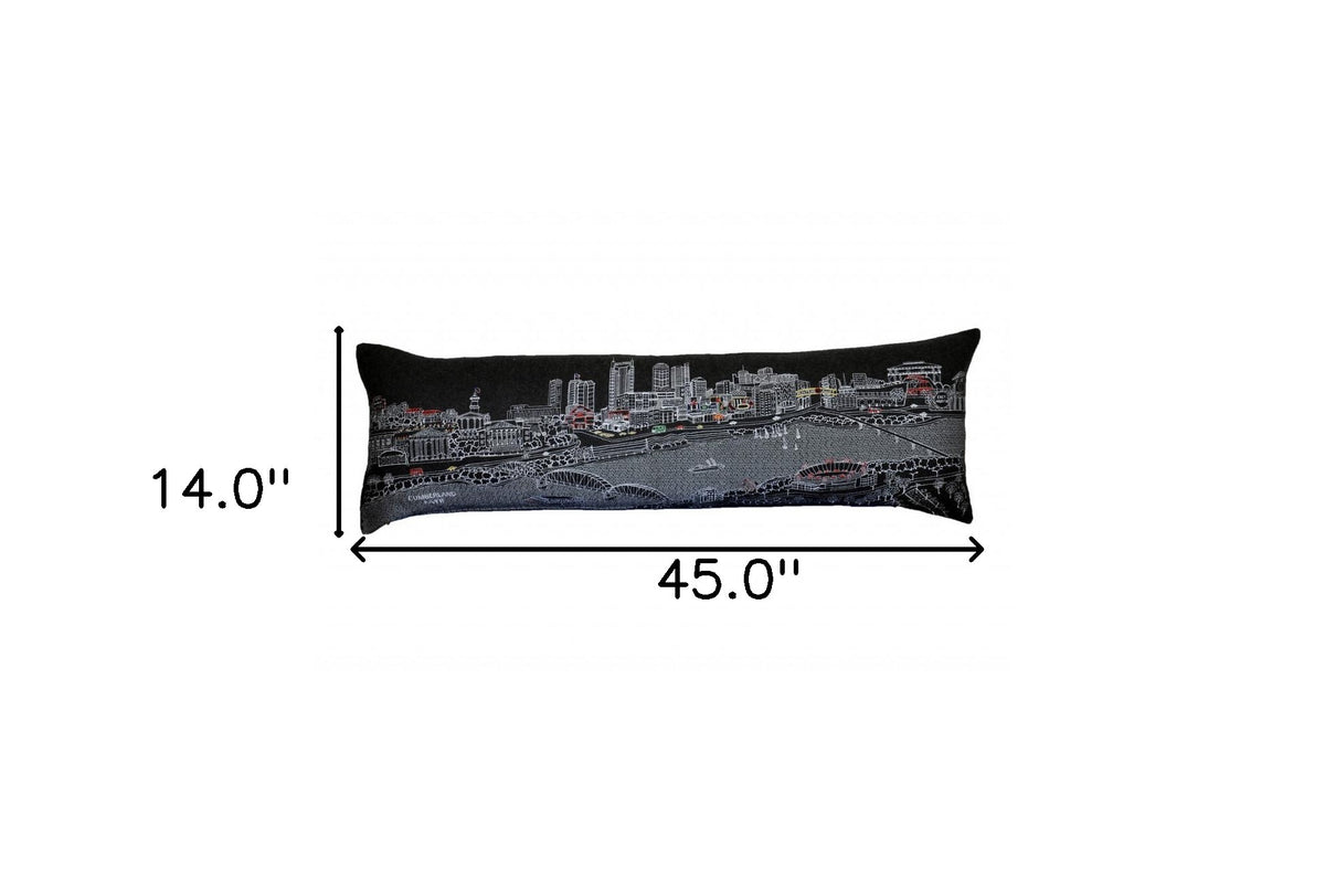 45" Black Nashville Nighttime Skyline Lumbar Decorative Pillow
