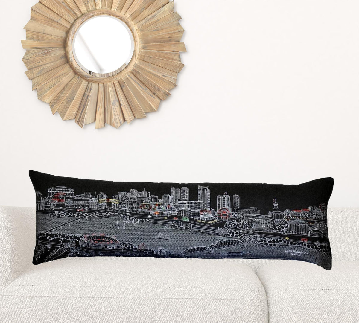 45" Black Nashville Nighttime Skyline Lumbar Decorative Pillow