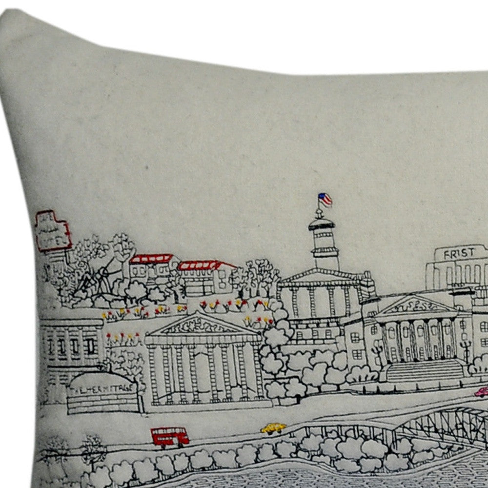 45" White Nashville Daylight Skyline Lumbar Decorative Pillow