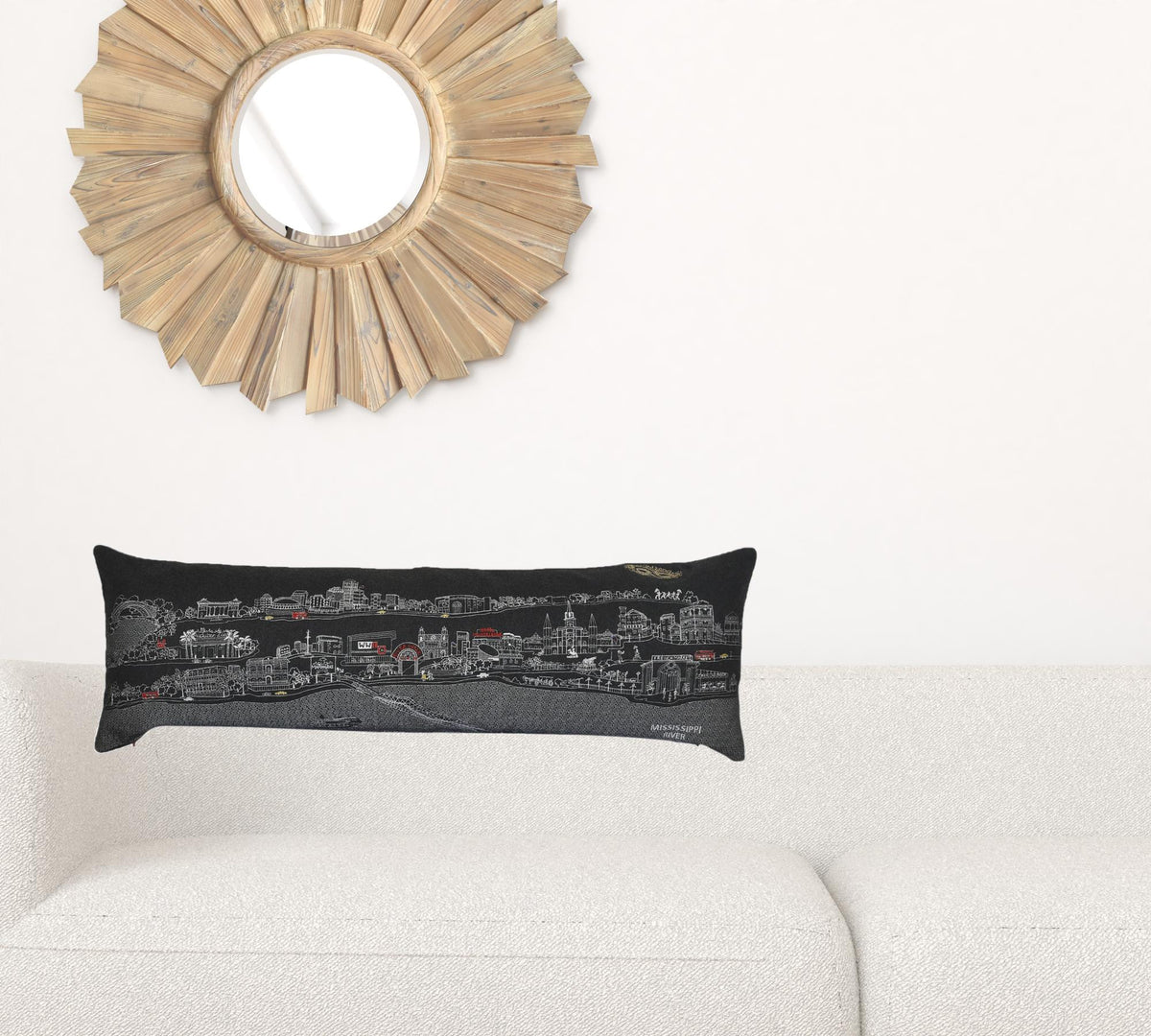 45" Black New Orleans Nighttime Skyline Lumbar Decorative Pillow