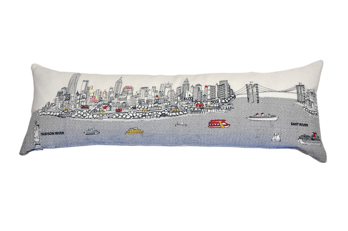 45" White NYC Daylight Skyline Lumbar Decorative Pillow