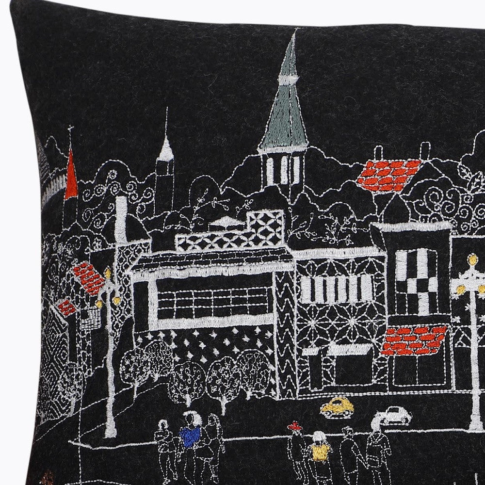 24" Black Annapolis Nighttime Skyline Lumbar Decorative Pillow