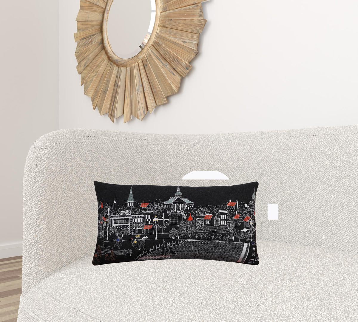 24" Black Annapolis Nighttime Skyline Lumbar Decorative Pillow