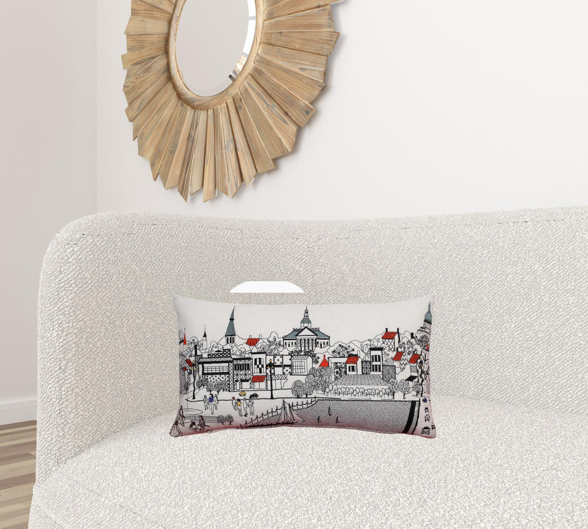 24" White Annapolis Daylight Skyline Lumbar Decorative Pillow