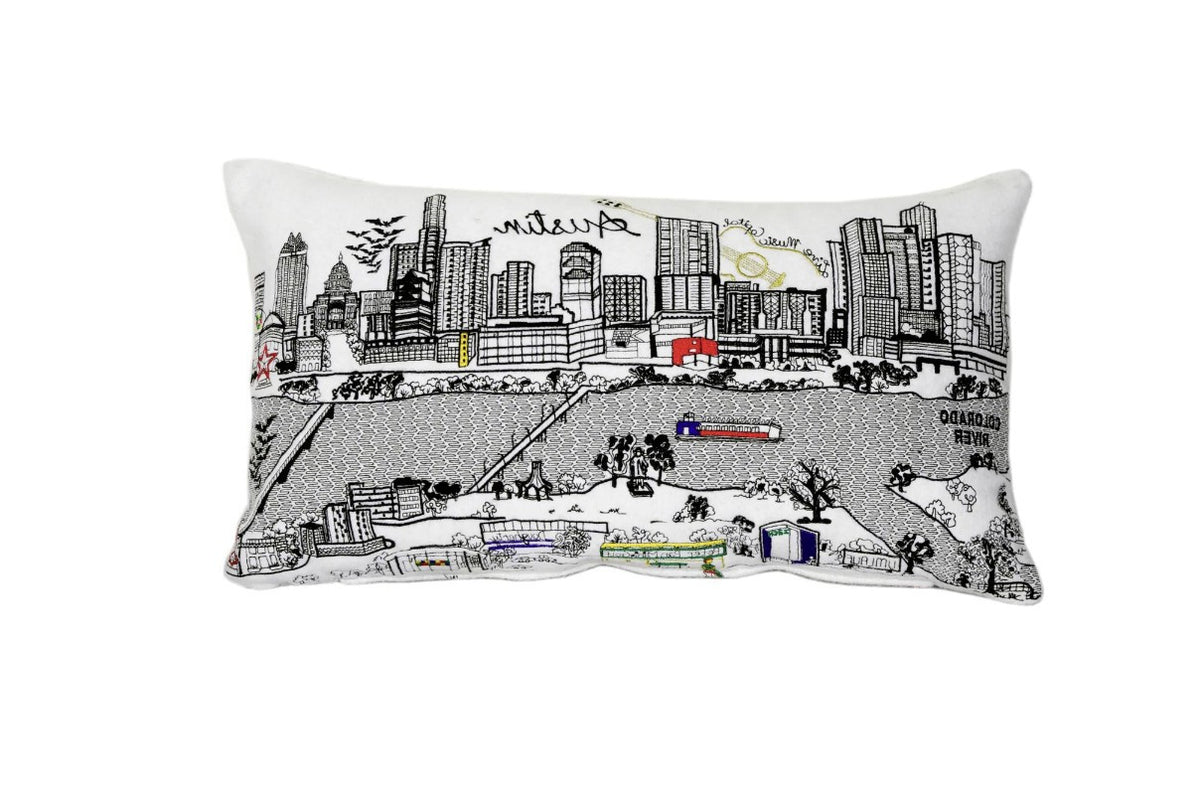 24" White Austin Daylight Skyline Lumbar Decorative Pillow
