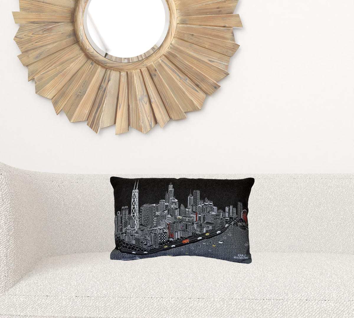 24" Black Chicago Nighttime Skyline Lumbar Decorative Pillow