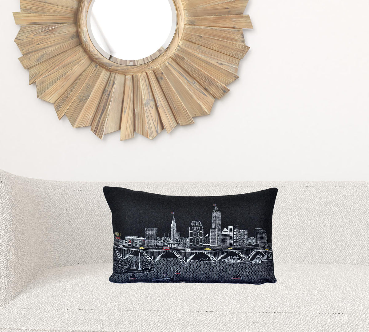 24" Black Cleveland Nighttime Skyline Lumbar Decorative Pillow