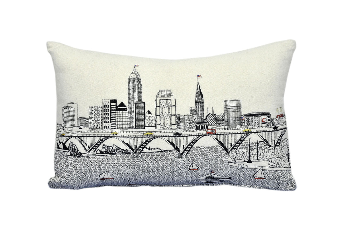 24" White Cleveland Daylight Skyline Lumbar Decorative Pillow