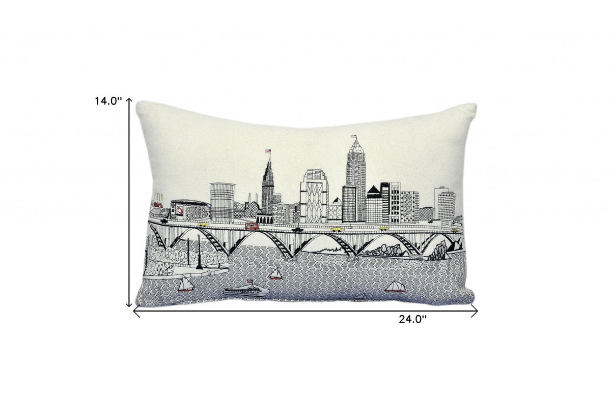 24" White Cleveland Daylight Skyline Lumbar Decorative Pillow