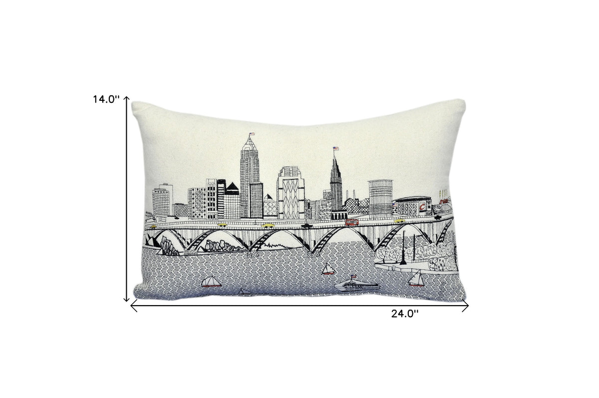 24" White Cleveland Daylight Skyline Lumbar Decorative Pillow