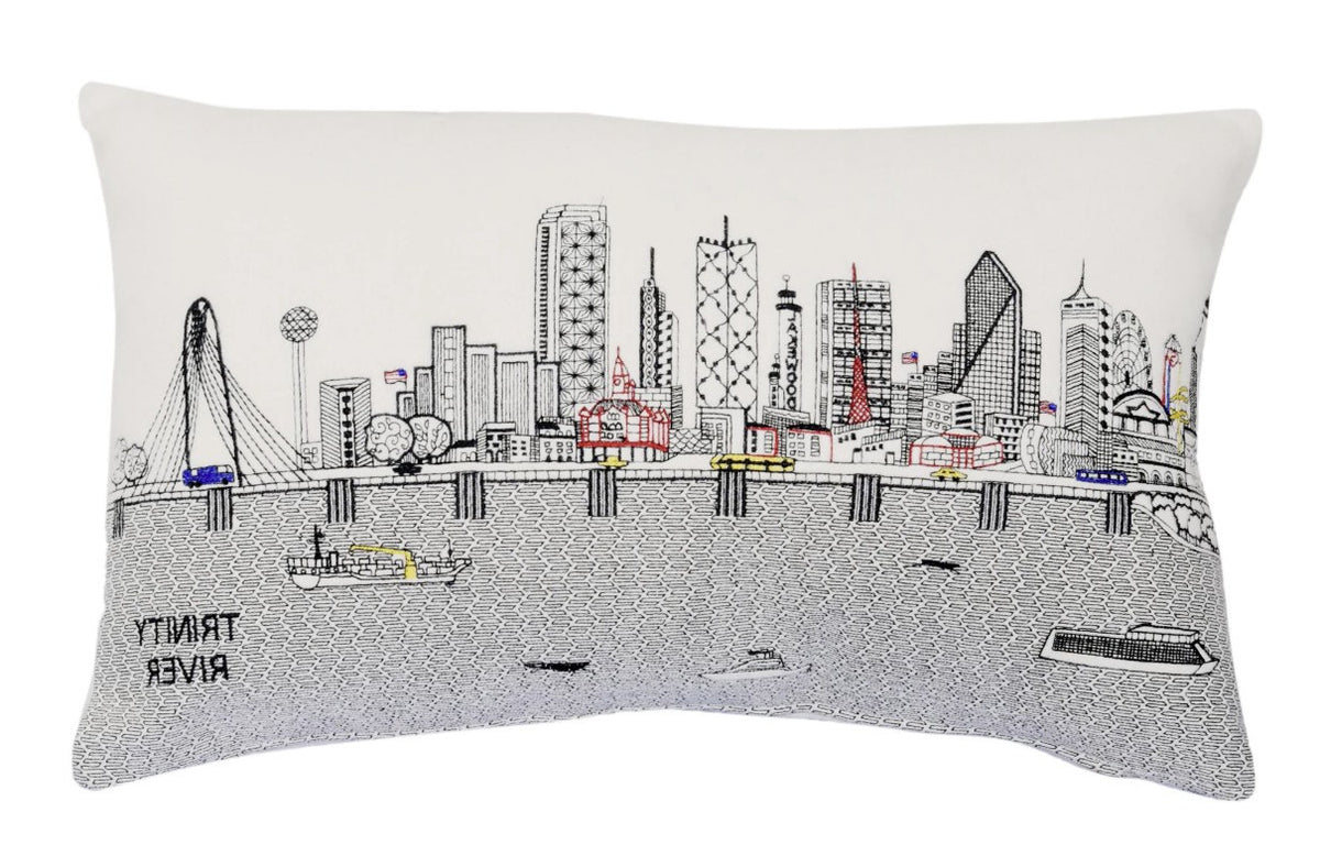 24" White Dallas Daylight Skyline Lumbar Decorative Pillow