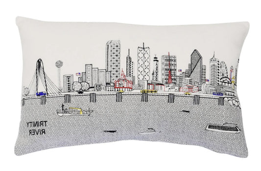 24" White Dallas Daylight Skyline Lumbar Decorative Pillow