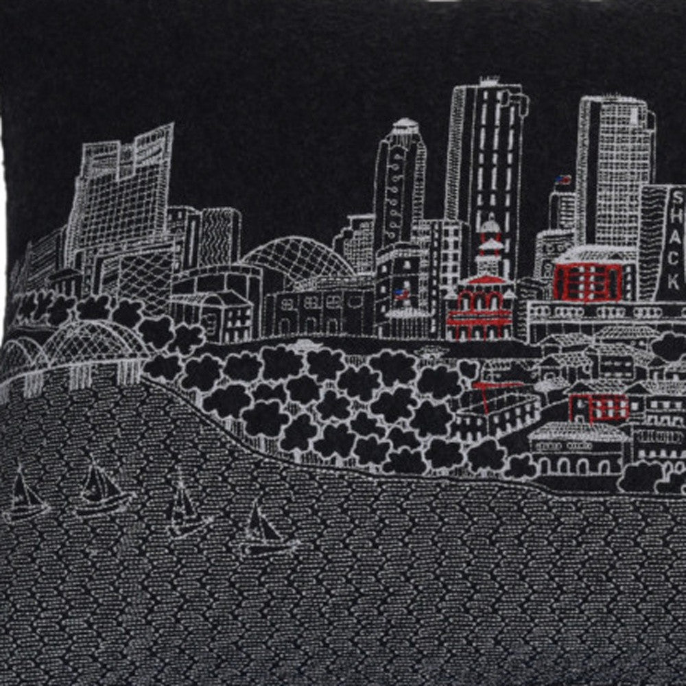 24" Black Fort Worth Nighttime Skyline Lumbar Decorative Pillow