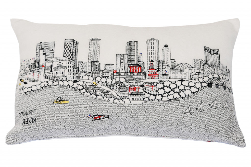 24" White Fort Worth Daylight Skyline Lumbar Decorative Pillow