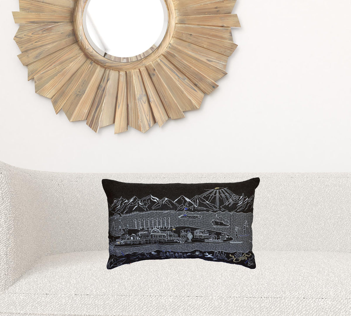 24" Black Homer Spit Nighttime Skyline Lumbar Decorative Pillow