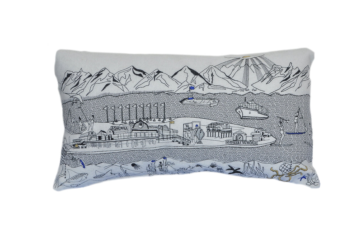 24" White Homer Spit Daylight Skyline Lumbar Decorative Pillow