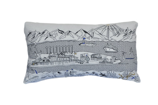 24" White Homer Spit Daylight Skyline Lumbar Decorative Pillow