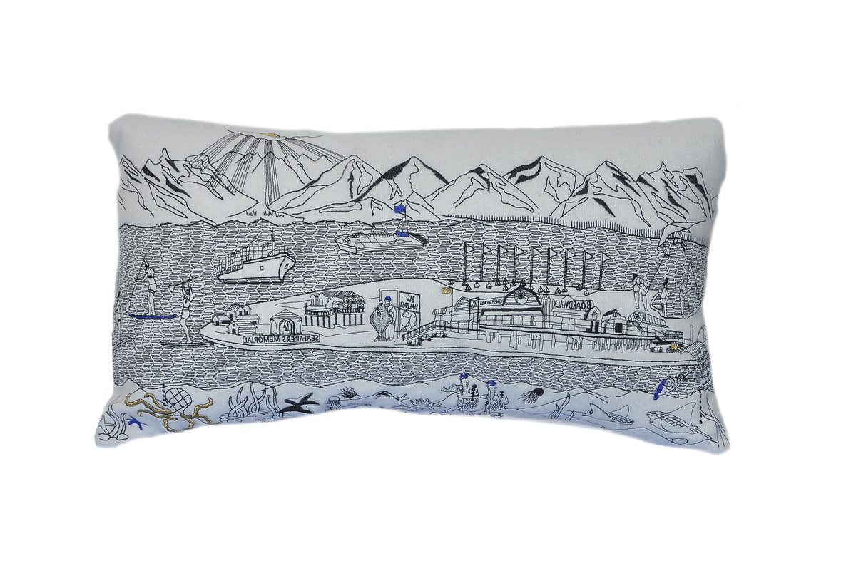 24" White Homer Spit Daylight Skyline Lumbar Decorative Pillow