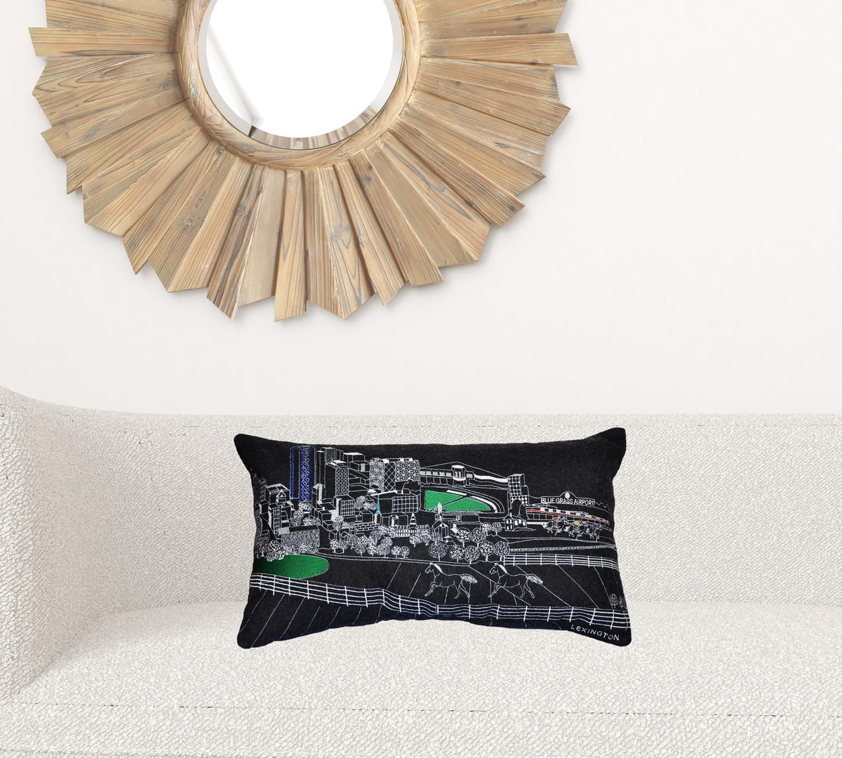 24" Black Lexington Nighttime Skyline Lumbar Decorative Pillow