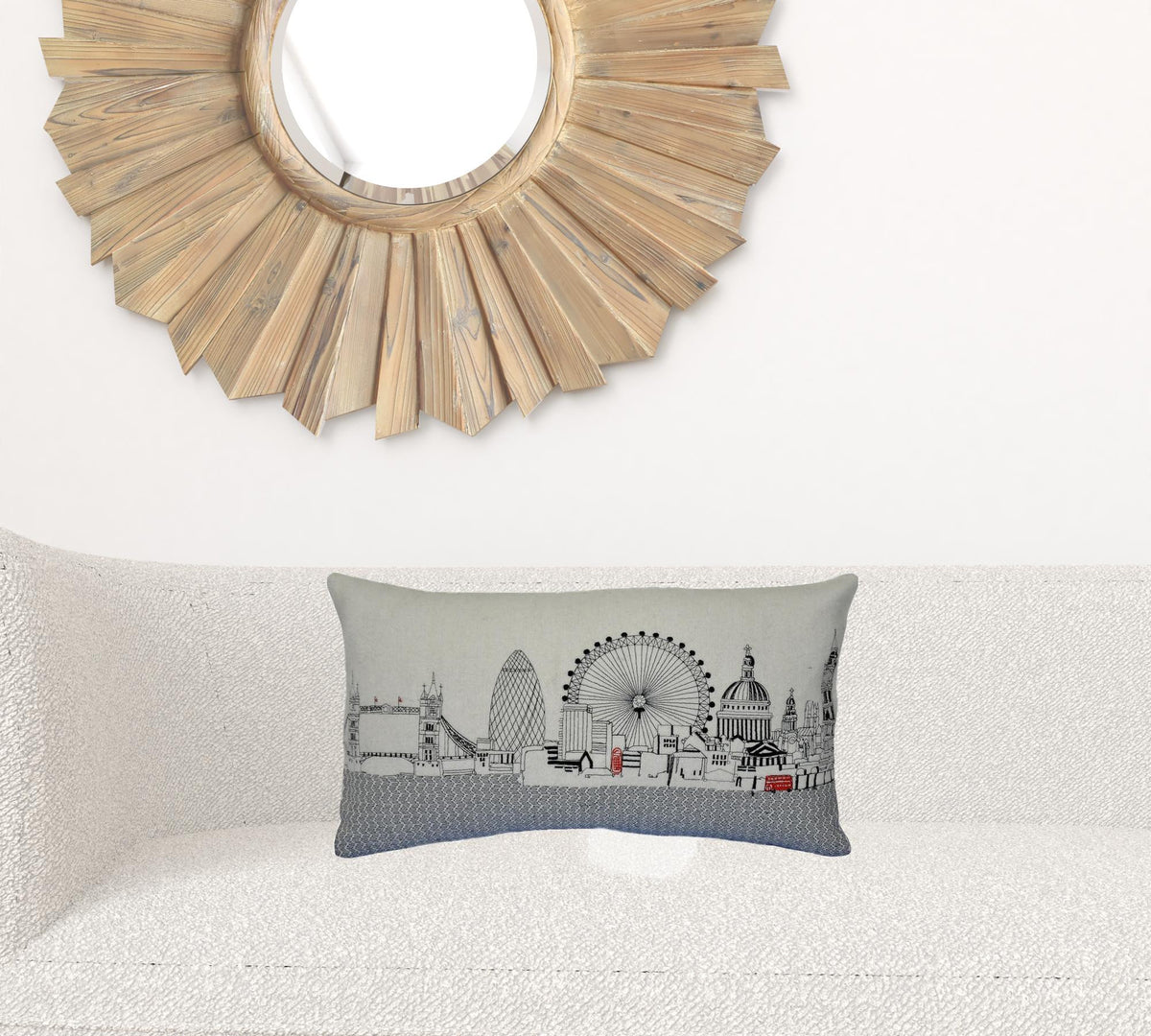 24" White London Daylight Skyline Lumbar Decorative Pillow