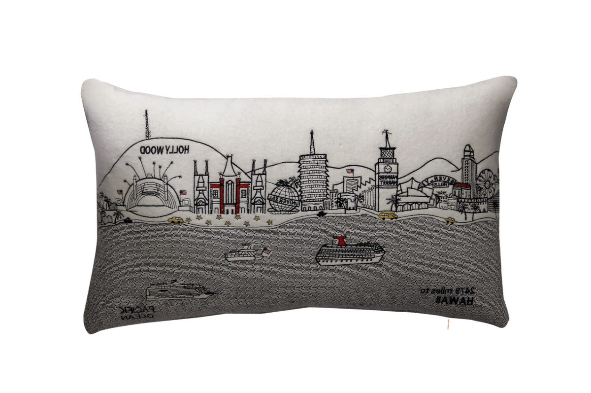 24" White Los Angeles Daylight Skyline Lumbar Decorative Pillow
