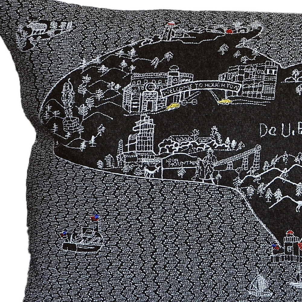 24" Black Michigan Upper Peninsula Nighttime Skyline Lumbar Decorative Pillow
